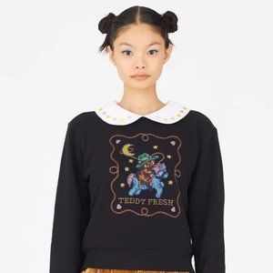 NWOT Teddy Fresh Women Sweatshirt Cross Stitch Embroidered Petter Pan Collar